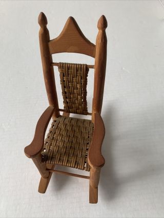 Doll Furniture Wooden Rocking Chair With Woven Seat And Back Unbranded