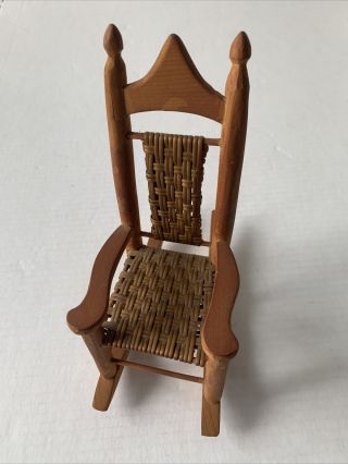 Doll Furniture Wooden Rocking Chair With Woven Seat And Back Unbranded 2