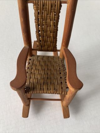 Doll Furniture Wooden Rocking Chair With Woven Seat And Back Unbranded 3