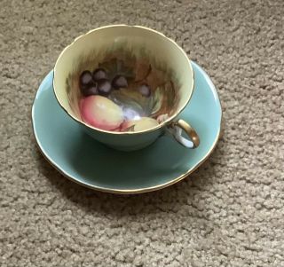 Vintage Aynsley Sage Green Orchard Fruit Tea Cup And Saucer Gold Trim