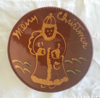 Vtg Signed Ned Foltz C N Pottery Glazed Redware Merry Christmas Santa 1985 9 "