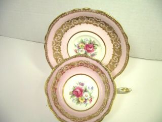 Vintage Paragon Double Warrant Tea Cup & Saucer Pink With Multi Colored Floral