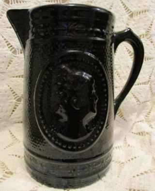 Antique 1913 Signed Pace Stoneware Portrait Pitcher Jug Embossed Cameo Pottery