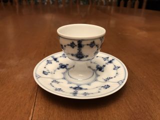 Royal Copenhagen,  Denmark,  Blue Fluted Egg Cup With Attached Underplate 117