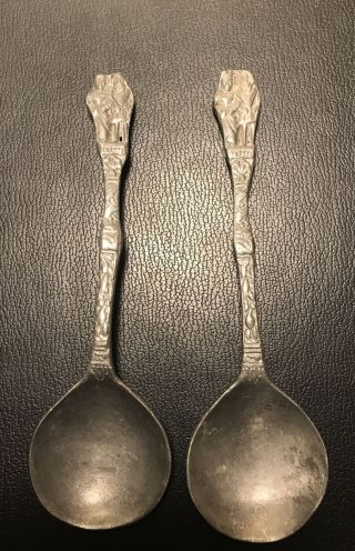 Antique Pewter Wedding Spoons (2) Bridal Spoon - Primitive Vintage