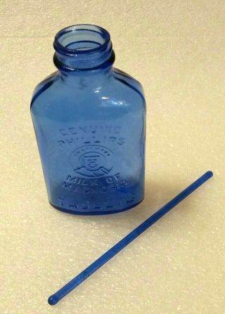 Antique Bottle Phillips Milk Of Magnesia Cobalt Blue Embossed And Blue Glass Rod