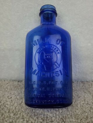 Antique Vintage Phillips Milk Of Magnesia Old Blue Bottle Made Usa Glenbrook 7 "
