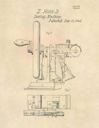 Vintage 1st Sewing Machine 1849 Us Patent Art Print - Antique Boutique - 647