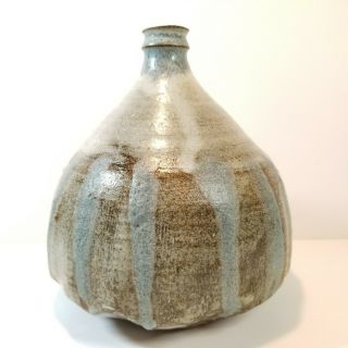 Large Weed Pot Vase Gray Blue Brown Signed Sebastian Studio Art Pottery