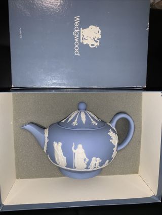 Vintage Wedgwood Jasperware Coffee / Tea Pot,  Light Blue And White,  7 "