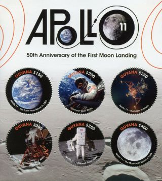 Guyana Space Stamps 2018 Mnh Apollo 11 Moon Landing 50th Anniv 6v M/s