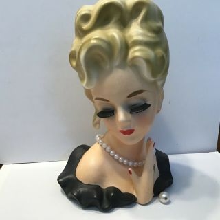 Lady Head Vase Planter Inarco E - 1753 (1964) Vintage Collectible Hand Up