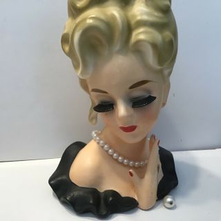Lady Head Vase Planter Inarco E - 1753 (1964) Vintage Collectible Hand Up 2