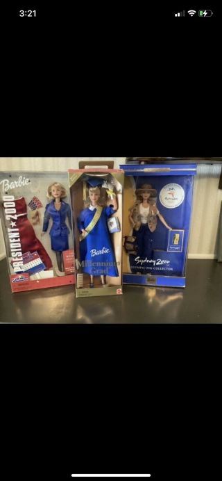 Nrfb Barbie Millenium Grad,  2000 Sydney Olympics And 2000 President—lot Of 3