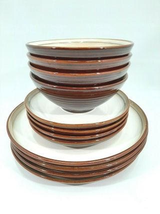 Sango Jetta Brown 4831 Dinner Plate,  Small Plate & Bowl Set Of 4