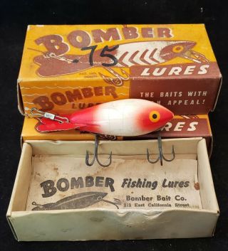 Vintage Wood Bomber Fishing Lure 409 Painted Red & White Box