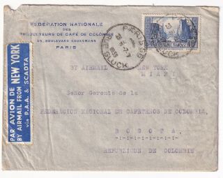 France - Colombia - Paa,  Scadta 10f Cover - Paris To Bogota Via Ny - 1935 Rrr