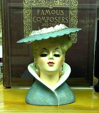 Vintage Napco Lady Head Vase / Planter 5.  5 " Earrings Faux Lashes 1959 C3815a