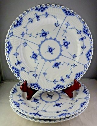 3 Royal Copenhagen Blue Fluted Full Lace 1084 Dinner Plates Denmark