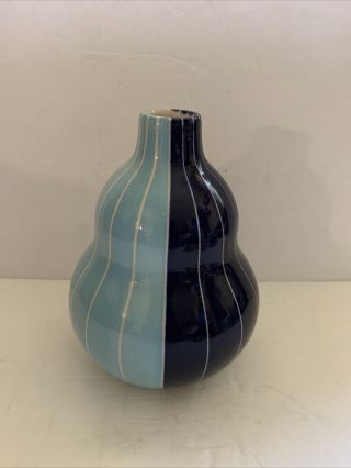 Handmade Jonathan Adler Blue & White Striped Vase 6.  5”