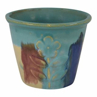 Hull Pottery Early Art 1920s Stoneware Colorful Floral Flower Pot Planter