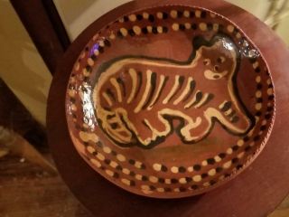 Redware Slip Decorated Ned Foltz Pa 1977 Cat Plate 8 5/8 "