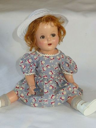Vintage 1940s - 50s Composition Doll 16 " Shirley Temple Type With Wig