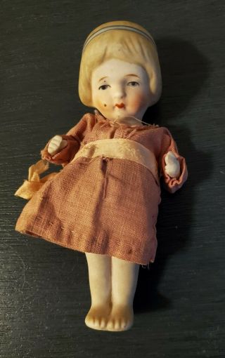 Antique Japanese Morimura Brothers Baby Darling Doll All Bisque Miniature 4.  5 "