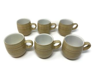 Set Of 6 Denby Langley Caramel Stripes Curve Mugs -