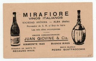 1910´s Argentina Mirafiore Italian Wines Advertising Cover Stationery