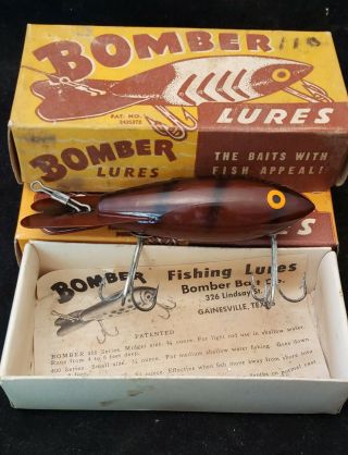 Vintage Wood Bomber Fishing Lure Painted 604 Brown W Black Stripes Box