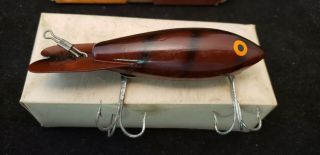 Vintage Wood Bomber Fishing Lure Painted 604 Brown w Black Stripes Box 2