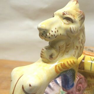 MAJOLICA CANDLE HOLDER MADE IN ITALY.  HEAD OF LION,  UNUSUAL 2