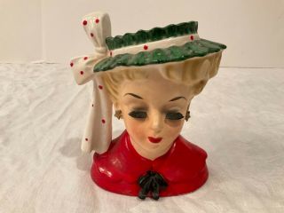 Vintage 5 1/2 " Lady Head Vase Napco 1961 Cx4900c Eyes Closed Red Green Gold Star