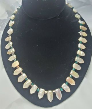 Very Unusual Pearl Arrow Square Green Cube Crystal Necklace