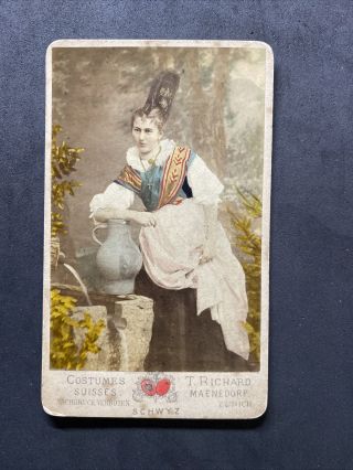 Victorian Carte De Visite Cdv: Young Lady In National Costume Tinted: Zurich