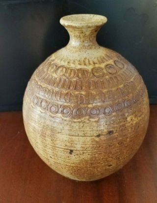 Fine Mcm Stoneware Weed Pot Vase Impressed Decoration Signed Wendy Bin Obo Fs