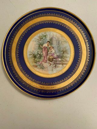 Royal Vienna Beehive Cobalt Blue Grecian Scene Signed Gold Charger Plate 12 "