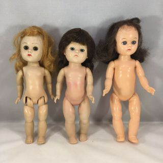 3 Vintage Tlc Dolls - 1 Ginny Strung,  1 Ginny Bkw,  1 Misc Hard Plastic (pam?)