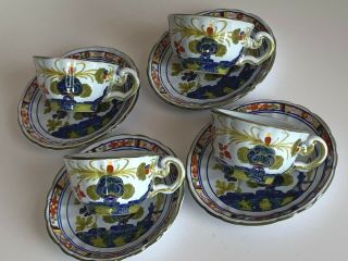 Italian Faenza Sigma Blue Carnation Ceramic Set Of 4 Espresso Cups And Saucers