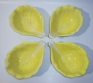 Vintage Secla Made In Portugal Majolica 7 " Yellow Cabbage Leaves Set Of 4 Bowls
