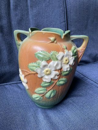 Vintage 1940 Roseville Pottery White Rose 12 " Vase 991