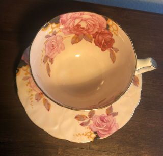 Vintage Aynsley Pale Pink With Cabbage Roses Teacup and Saucer - 2