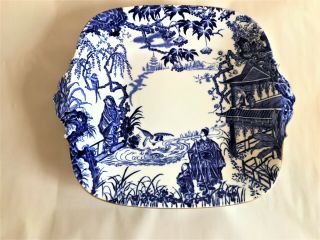 Antique Royal Crown Derby Blue Mikado Serving Plate Platter Handles Shallow Bowl