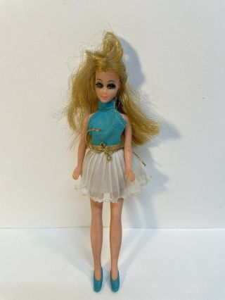 Vintage 1970’s Topper Dawn Doll Turquoise Blue & White Dress