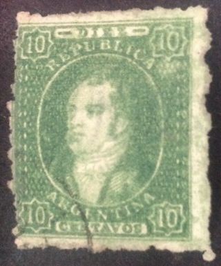 Argentina 1864 10 Cent Green Stamp Vfu