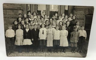 1910 Antique Vintage Real Photo Postcard Rppc 14 Lincoln School 7th Grade Class