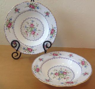 Royal Albert Petit Point Set Of 2 Rimmed Soup Cereal Bowls Needlepoint England
