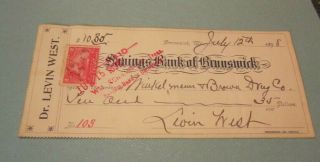 1898 Savings Bank Of Brunswick Maryland Signed Red Stamped Bank Check Antique