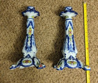 Vintage Vestal Alcobaca Portugal Hand Painted Twin Candle Holders Signed